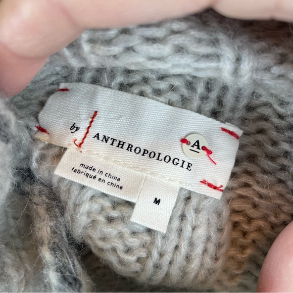 Anthropologie Gray Black Wool Alpaca Stripe Knit Sweater Women Medium Boho - Picture 2 of 9